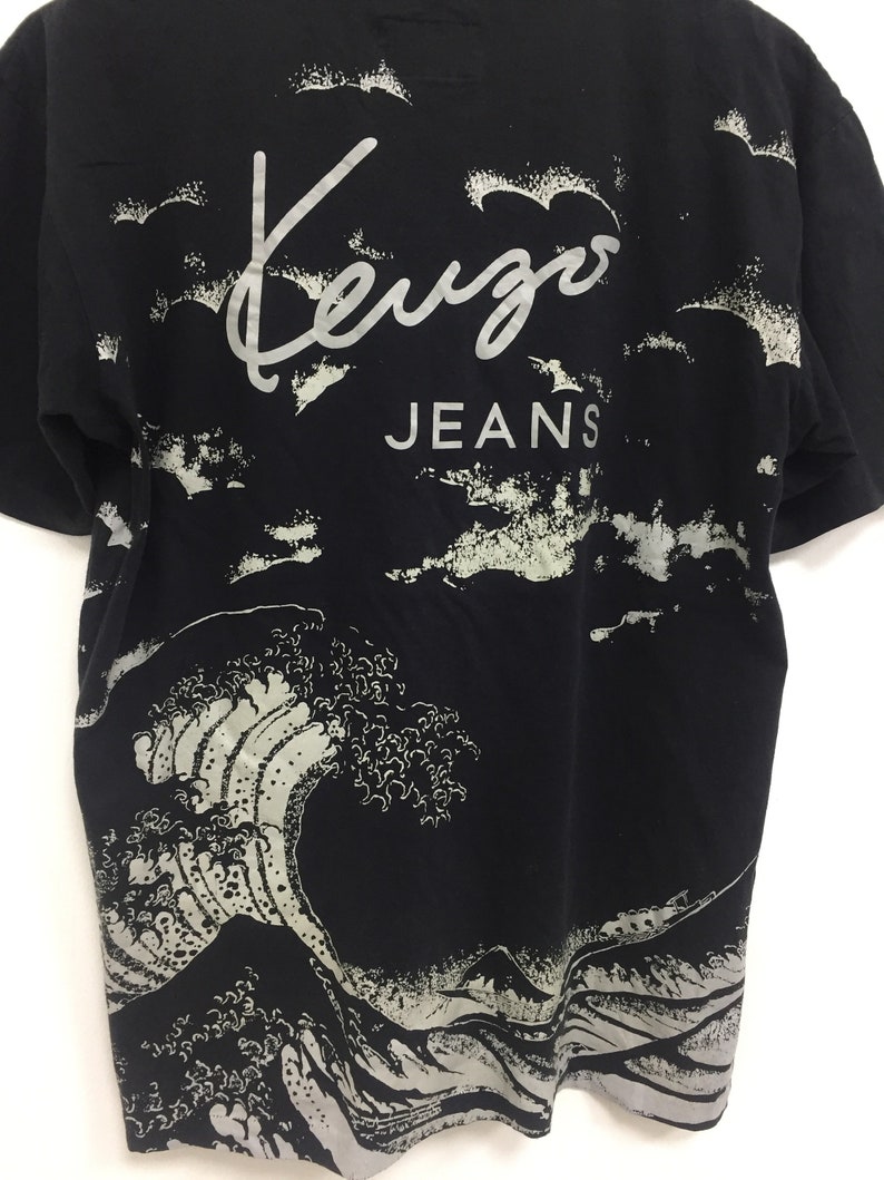Vintage Kenzo Jeans Allover Print Waves Splash Tees Size Medium
