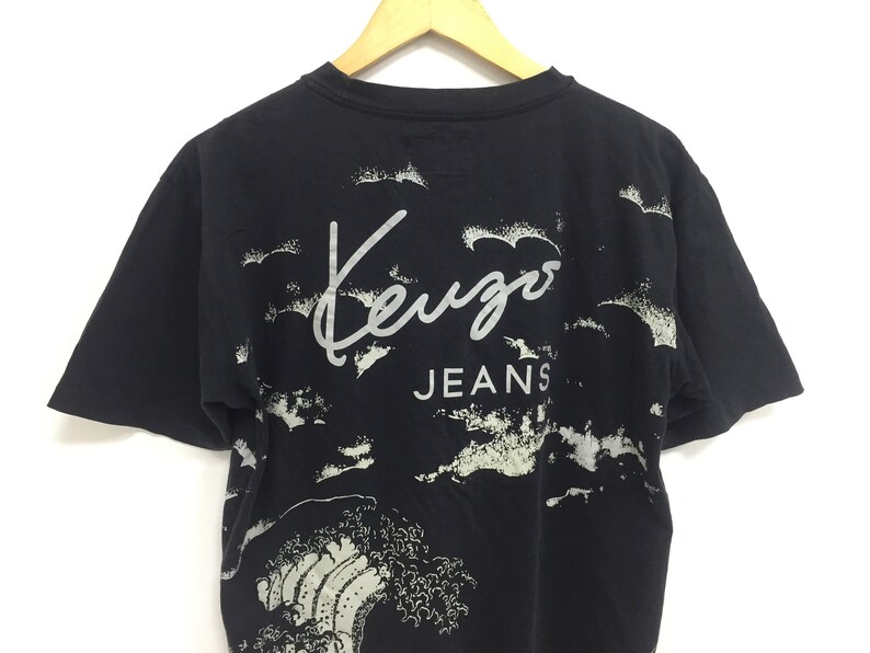 Vintage Kenzo Jeans Allover Print Waves Splash Tees Size Medium