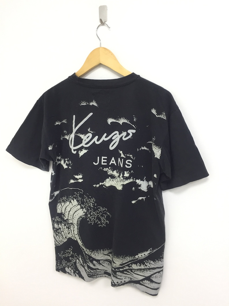 Vintage Kenzo Jeans Allover Print Waves Splash Tees Size Medium