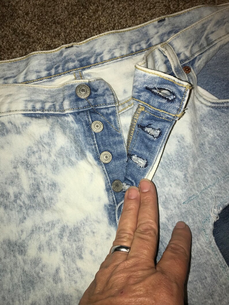Upcycled Levi’s Button Fly Jeans Distressed Bleached Patched Appliqué ...