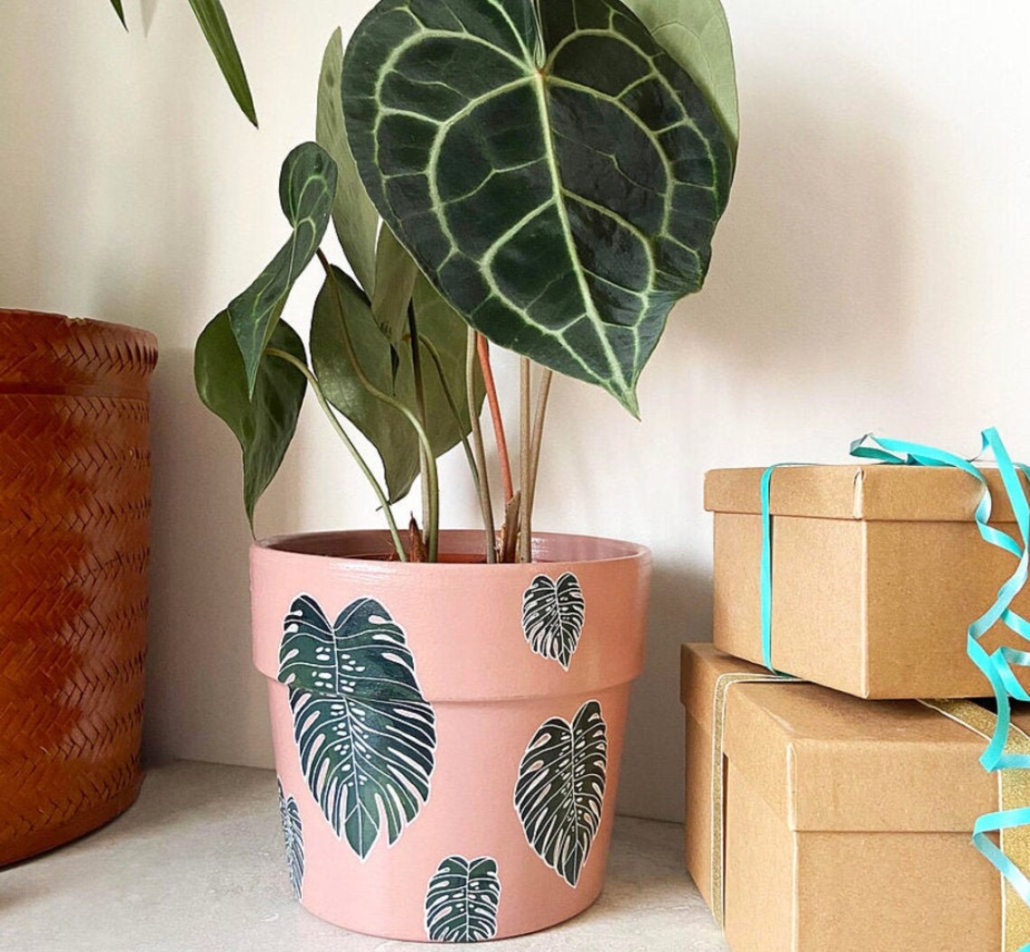Extra Large Dusty Pink Monstera Leaf Plant Pot Etsy