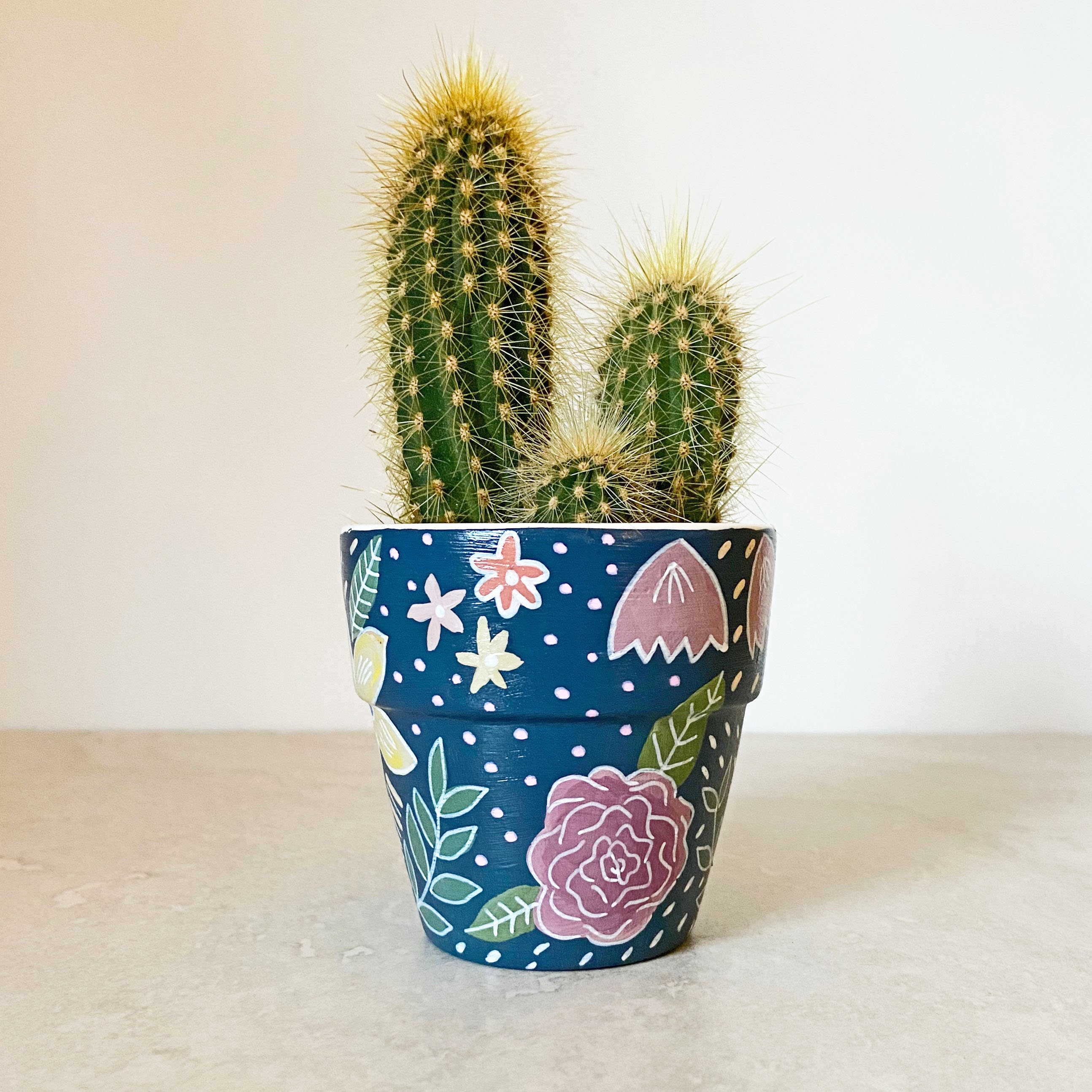 Small Deep Blue Floral Plant Pot Etsy