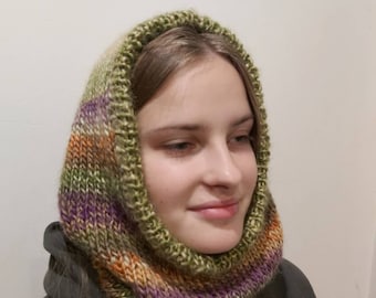 Balaclava Hood, Sophie scarf,Knit Hooded Scarf, Winter Hat, Mini scarf, Hooded scarf, Wool balaclava, Knit hood, Winter bonnet