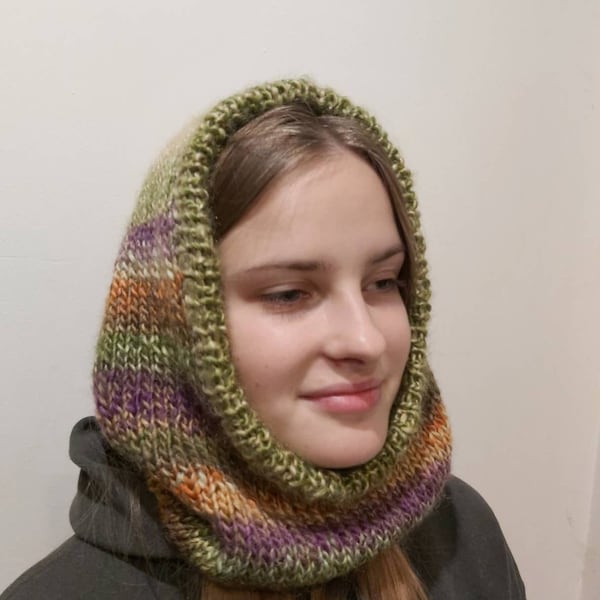 Balaclava Hood, Sophie scarf,Knit Hooded Scarf, Winter Hat, Mini scarf, Hooded scarf, Wool balaclava, Knit hood, Winter bonnet