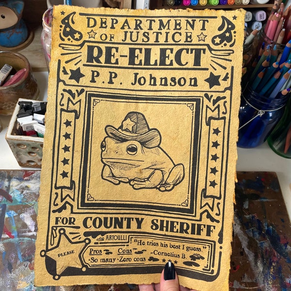 Vintage Sheriff Frog Poster | Cotton Paper Print