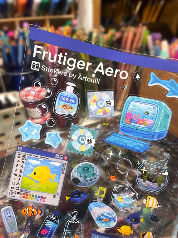 Frutiger Aero Sticker Sheet | Y2K Aesthetic Clear Transparent Stickers