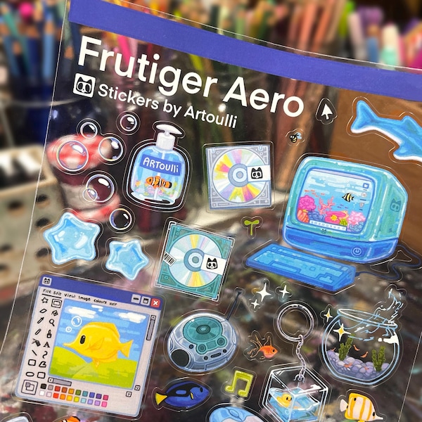 Frutiger Aero Sticker Sheet | Y2K Aesthetic Clear Transparent Stickers