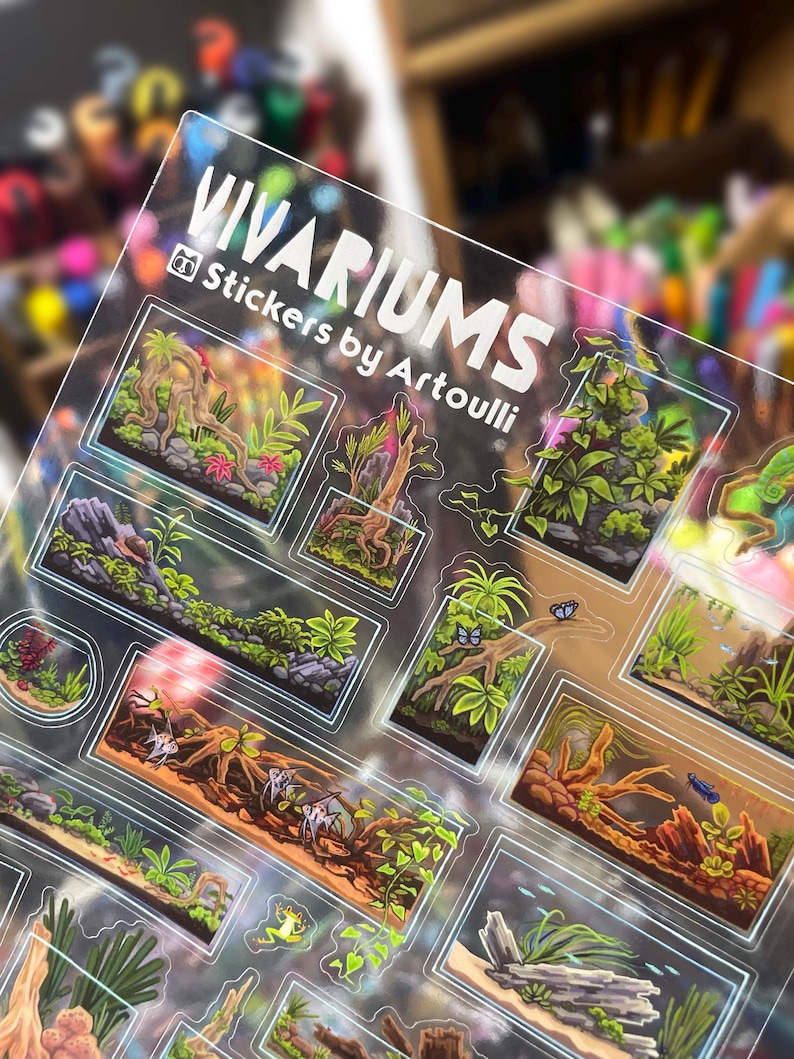 Terrarium Aquarium Sticker Sheet VIVARIUMS | Clear Transparent Stickers image 1