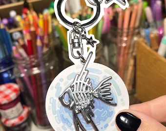 Angelfish Skeleton Keychain | Metal Fish Bones Aquarium Bag Charm