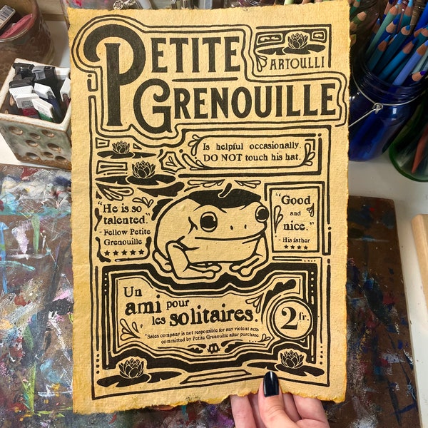 Vintage Frog Poster, Petite Grenouille | Cotton Paper Print