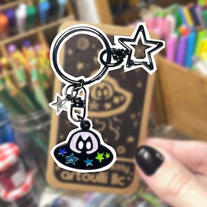 Flying Saucer Space Kitty Keychain | UFO Cat Bag Charm Keyring