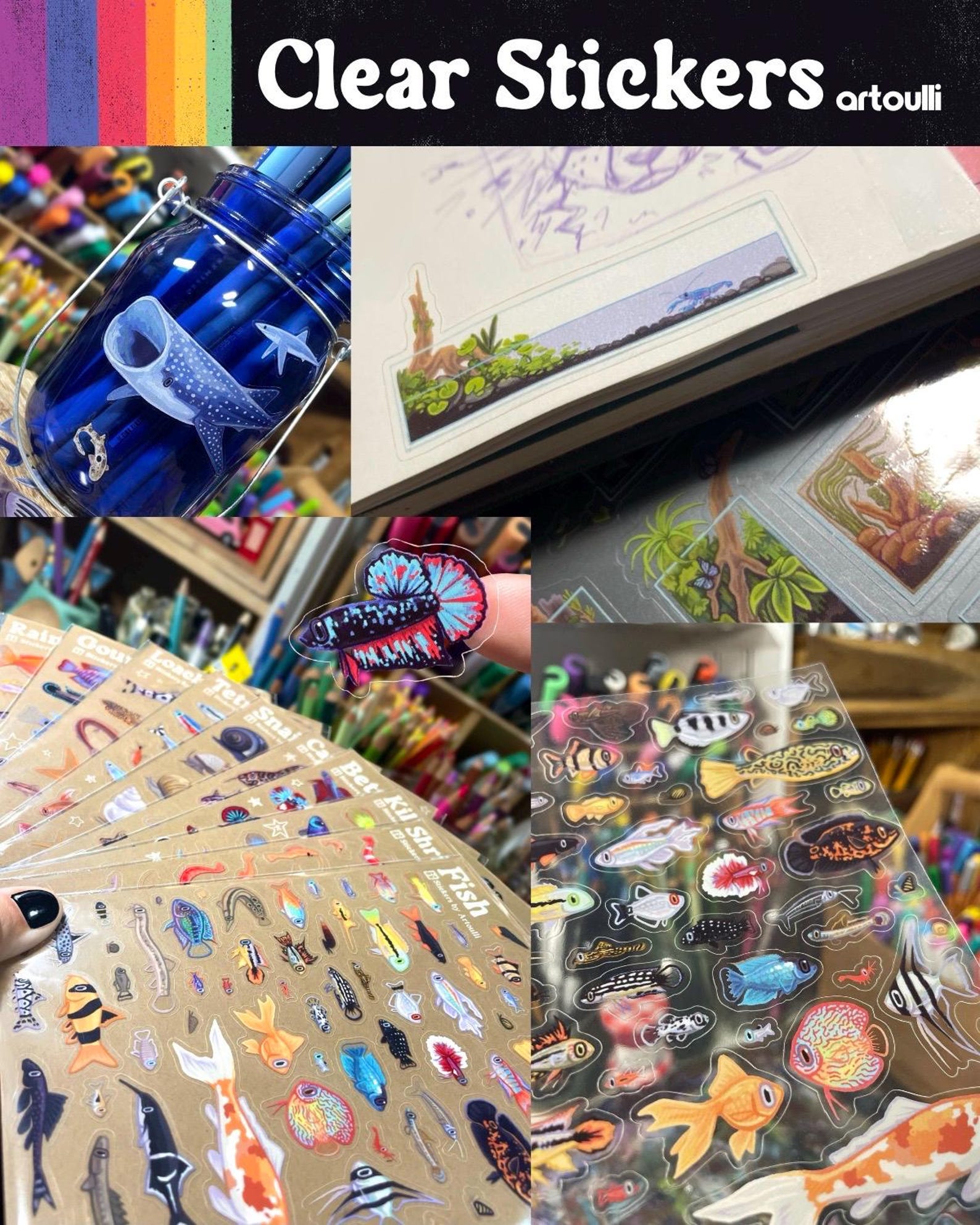 3 Clear Pea Puffer Stickers | Transparent Waterproof Pufferfish Sticker ...