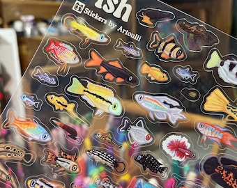 Mini Aquarium Fish Sticker Sheet | Clear Transparent Freshwater Stickers