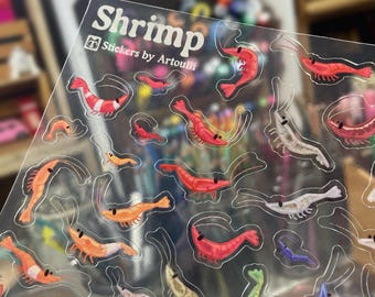 Lámina de pegatinas de camarones / Pegatinas transparentes para acuario / Camarones Neocaridina