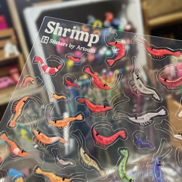 Shrimp Sticker Sheet | Clear Transparent Aquarium Stickers | Neocaridina Shrimp