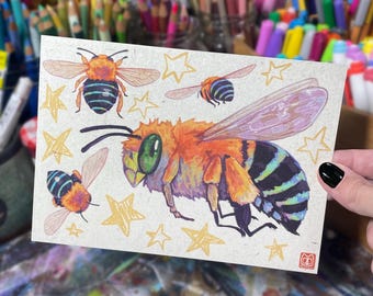 Bee Print | 5x7 Matte Linen Art Postcard