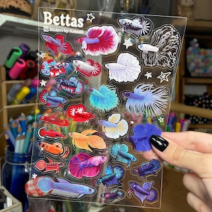 Hoja de pegatinas para peces Betta / Pegatinas transparentes para peces de acuario