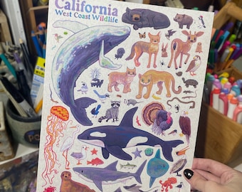 California Wildlife Poster | 8.5x11 Wall West Coast Poster Art Print