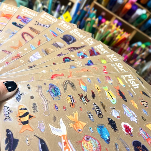 MULTIPACK Clear Aquarium Fish Sticker Sheets | 200+ Transparent Freshwater Stickers