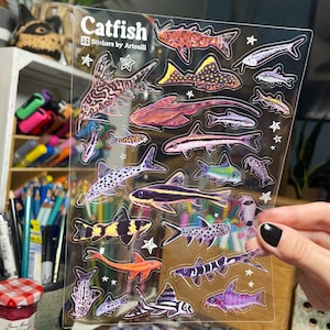 ナマズステッカーシート | 透明な水族館の魚ステッカー