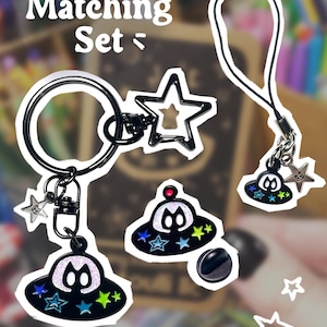 Paquete de accesorios de gatito con platillo volador / Set de regalo de gato OVNI / Llavero, pin y colgante para teléfono
