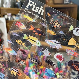Mini Aquarium Fish Sticker Sheet | Clear Transparent Freshwater Stickers
