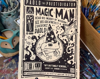 Vintage Magic Frog Poster | A4 Recycled Cotton Print