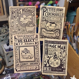 Paquete de pósteres vintage de ranas/juego de 4 impresiones de papel de algodón con decoración de ranas