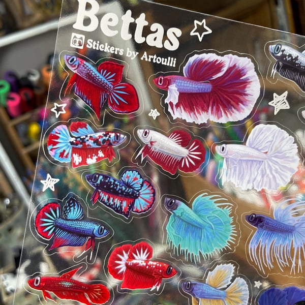 Betta Fish Sticker Sheet | Clear Transparent Aquarium Fish Stickers