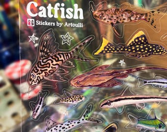Catfish Sticker Sheet | Clear Transparent Aquarium Fish Stickers