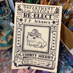 Póster vintage de la rana sheriff / Impresión en papel de algodón