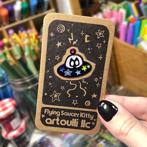 Flying Saucer Space Kitty Enamel Pin | UFO Cat Badge