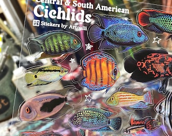 Cichlid Fish Sticker Sheet | Clear Transparent Aquarium Fish Stickers