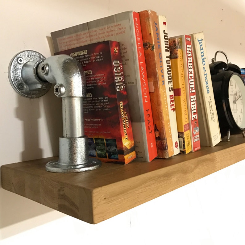Floating Oak Shelf With A Pipework Bookend Shelving Image 0