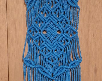 Peacock Blue Macrame Wall Hanging, Celtic Knot Boho Driftwood Art