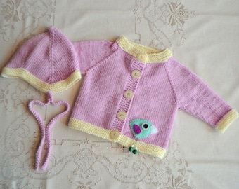 Chaqueta de bebé y gorro Set * Chaqueta para niños * Niñas / niños * Regalo * Merino Cardigan * Suéter * Hecho a mano * Aplicaciones