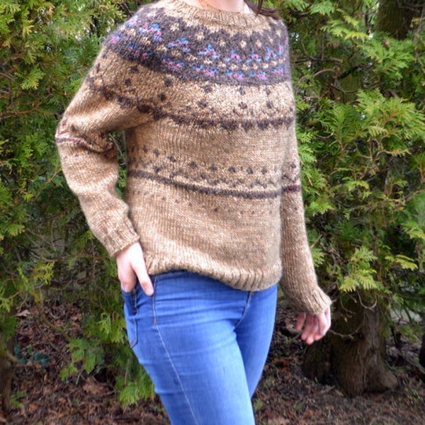 Nordic Tweed  - gestrickter Pullover mit Rundpasse * Gr. M * Norweger *