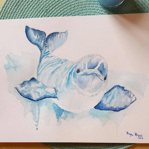 Beluga Wal, Wal Kunst, Wal Kinderzimmer, Strand Dekor, Wal Malerei, Beluga Wal Malerei, Wal Kunst, Wal Aquarell, Wal Druck