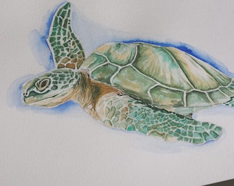 Watercolor Sea turtle painting, watercolor sea turtle decor, sea turtle wall art, sea turtle art print, sea turtle gifts, Sea life Wall Art