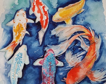 オリジナルの鯉の絵画：抽象的な風水の壁アート - Etsy 日本