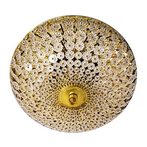 1950s Germany Large Mid-Century Sunburst Flush Mount Chandelier Glass & Brass by H. Richter