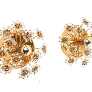 1960 Germany Palwa Pair of Flower Wall Sconces Faceted Crystals & Brass