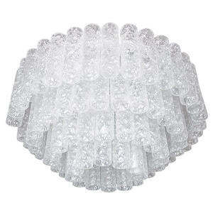 1 &#39;of 3&#39; Cascading Murano Tubes Flush Mount Chandelier Iced Glass by Doria, Germany 1960s