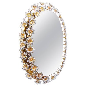 1960 Germany Palwa Oval Backlit Mirror Crystal & Gilt Brass by Christoph Palme