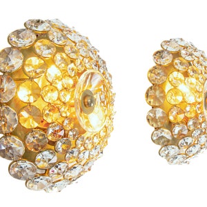 1960 Germany Palwa Pair of Jewel Wall Sconces Faceted Crystals & Brass