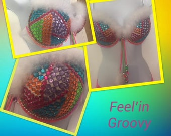Feel'in Groovy Bling Bra-70'sCostume-70'sOutfit-colorfulravebra-hippiecostume-70'sfashion-Groovy70'soutfit