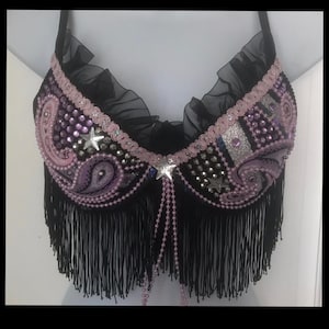 Cowgirl Bling Bra – Paisley Print, Fringe & Rhinestones – Country Festival Top or Western Lingerie