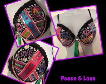 Hippie Peace Love Bling Bra-1970Costume-1970Outfit-discooutfit-sexyhippiebra-discoclothes-hippiecostume