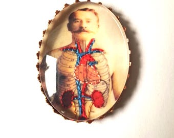 Broche anatómico vintage bordado a mano