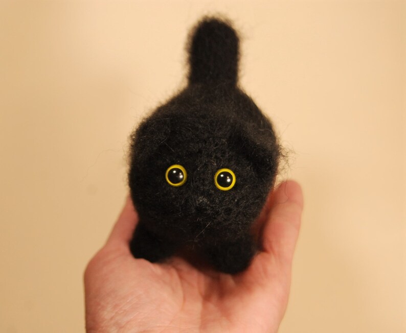 Miniature black cat Halloween decor Crochet Fluffy kitten Etsy